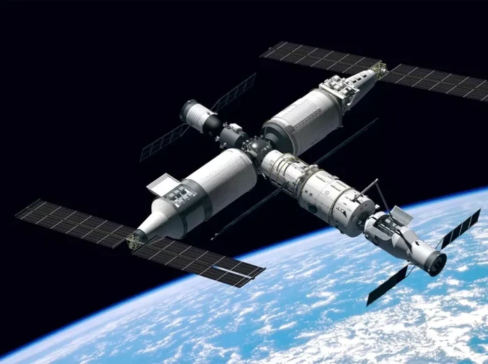 Ilustrasi stasiun luar angkasa China yang akan jadi pesaing stasiun luar angkasa internasional (ISS) yang dikembangkan Amerika Serika dan Rusia.
