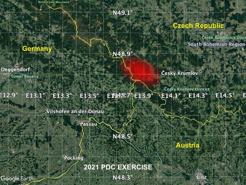 Wilayah yang berpotensi ditabrak asteroid dalam simulasi NASA
