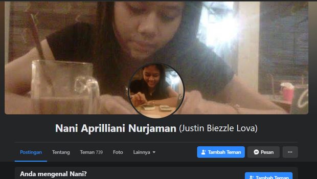 Tangkapan layar FB Nani Aprilliani. Polisi menyebut akun ini sudah tidak digunakan tersangka sejak 2014 lalu.