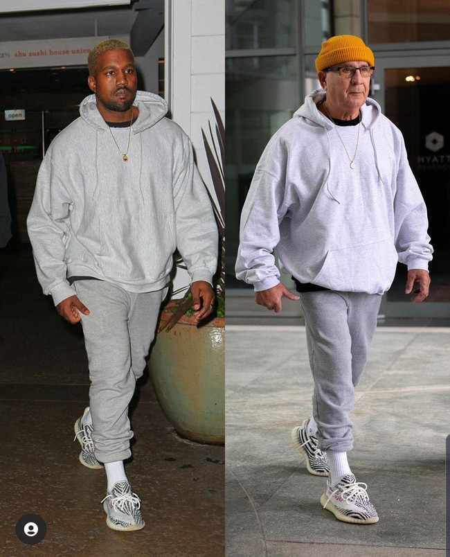 Pakai setelan sweater dan celana jogger, Gramps tampil meniru gaya Kanye West. Foto: Dok. Instagram/@jaadiee