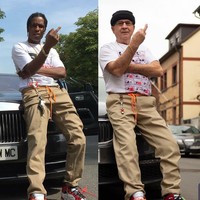 Kaus putih, celana chino dan sama-sama pakai sepatu Off White, Gramps meniru gaya rapper ASAP Rocky. Siapa yang lebih swag? Foto: Dok. Instagram/@jaadiee