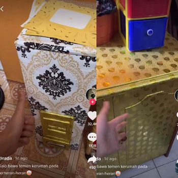Viral rumah yang perabotannya dibungkus kertas kado.