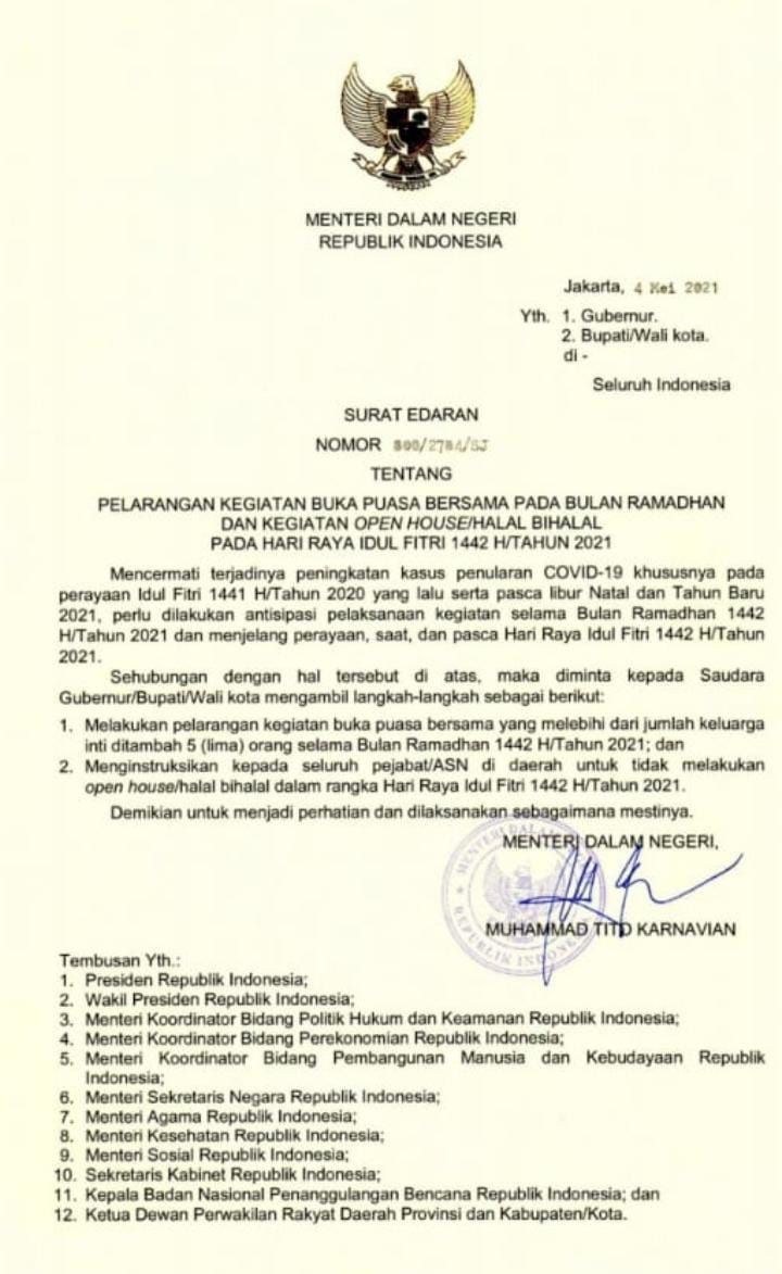 Larangan open house. Kemendagri