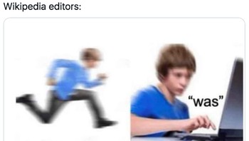 Meme untuk para editor Wikipedia, yang harus mengubah data secepatnya usai ada informasi Bill Gates cerai (Twitter)