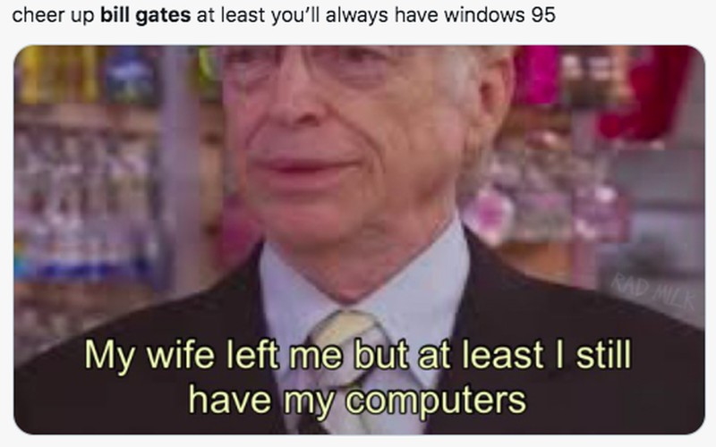 Meme Bill Gates Cerai. Bill Gates jadi bahan meme olok-olok karena bercerai dengan Melinda Gates.