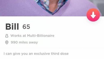 Bill Gates dibikin meme membuat profil lajang dengan tawaran suntik vaksin COVID-19 tiga kali. Mau? (Twitter)