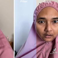 “Filter laknuut. Hallo dunia tipu2,” tulis wanita asal Sumatera Barat yang menggunakan filter viral ini. Dirinya tampak seperti mengenakan makeup secara magis. Foto: dok TikTok chachacuby