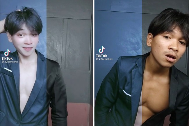 Sekilas pria asal Thailand ini mirip oppa Korea dengan filter yang viral di TikTok. Ajaibnya, kumis tipis yang ia miliki lenyap karena hasil filter yang bikin mulus. Foto: dok TikTok 22kemchhit