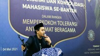 Presiden Mahasiswa BEM Universitas Muhammadiyah Tangerang, Jihan Mahes Fahlevi, mengajak mahasiswa untuk selalu menjunjung tinggi Pancasila, Bhineka Tunggal Ika dan ajaran agama.
