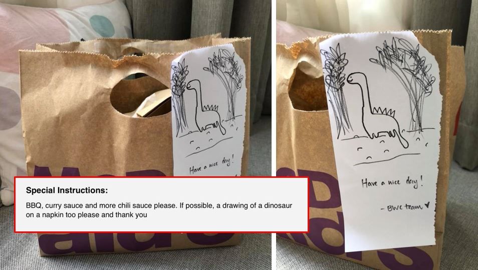 5 Tugas Aneh Pengantar Makanan, Taruh Ayam di Kandang hingga Gambar Dinosaurus!