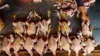Para pedagang ayam menjajakan dagangannya di Pasar Ciputat, Tangerang Selatan, Banten, Jumat (7/5/2021).