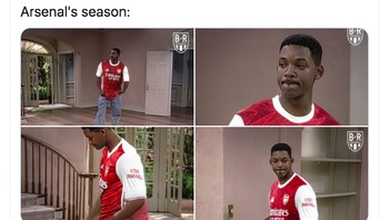 Berada di ranking kelima Liga Inggris dan out dari Europa League, fans Arsenal hanya bisa manyun. Foto: Twitter