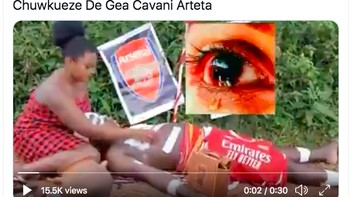 Arsenal digambarkan babak belur dalam meme ini. Foto: Twitter