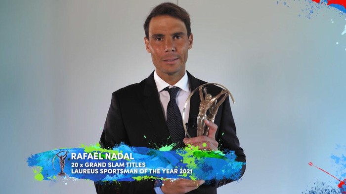 UNSPECIFIED - UNSPECIFIED DATE: In this handout screengrab released on May 6 , Rafael Nadal speaks after winning the Laureus World Sportsman of the Year Award during the Laureus World Sports Awards 2021 Virtual Award Ceremony. (Photo by Handout/Laureus via Getty Images)