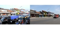 Jalur Nagreg tahun 2019 (kiri), kepadatan arus lalu lintas terjadi di jalur selatan Nagreg. Kendaraan tertahan karena dari arah Garut menuju Bandung sedang dilakukan Cara Bertindak (CB) One Way. Jalur Nagreg 2021 (kanan), adanya larangan mudik, jalur selatan Nagreg terpantau lengang.