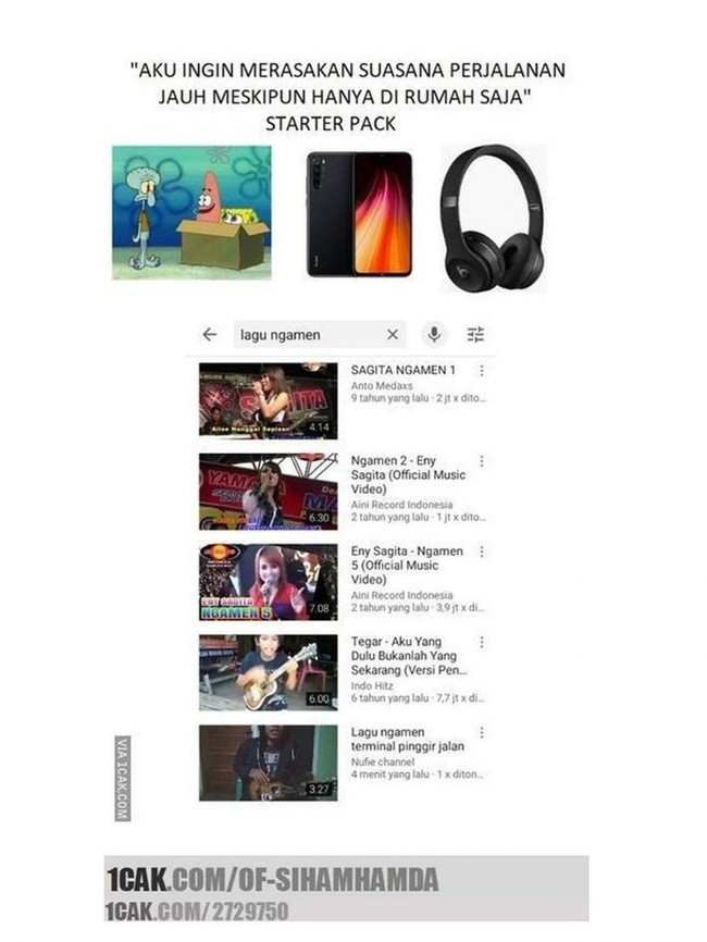 Biar aman, mending mudiknya secara virtual saja dari rumah. Ikutin cara si SpongeBob nih, cuma perlu siapkan kardus, HP, dan headphone. Foto: 1cak.com