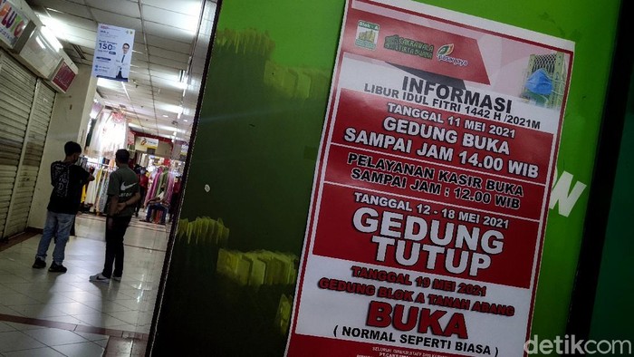 Pasar Tanah Abang akan ditutup sementara mulai Rabu (12/5) besok hingga Selasa (18/5) mendatang. Penutupan Pasar Tanah Abang itu dalam rangka menyambut Lebaran.