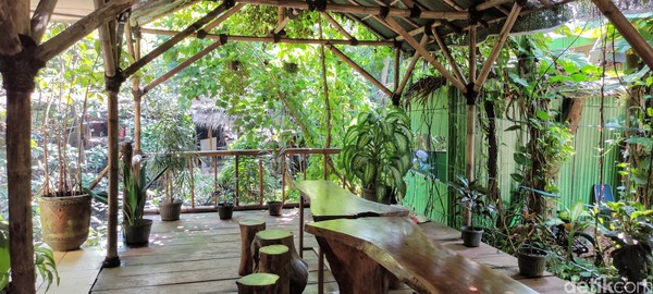 Ruang bersantai di Kawasan Ekowisata Mangrove PIK. Traveler bisa memesan makanan dan minuman di sini. Ruang bersantai di Kawasan Ekowisata Mangrove PIK. Traveler bisa memesan makanan dan minuman di sini.