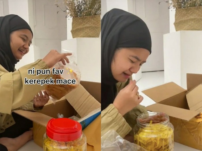 Wanita ini nangis dapat kiriman makanan dari sang ibu karena tidak bisa pulang kampung.