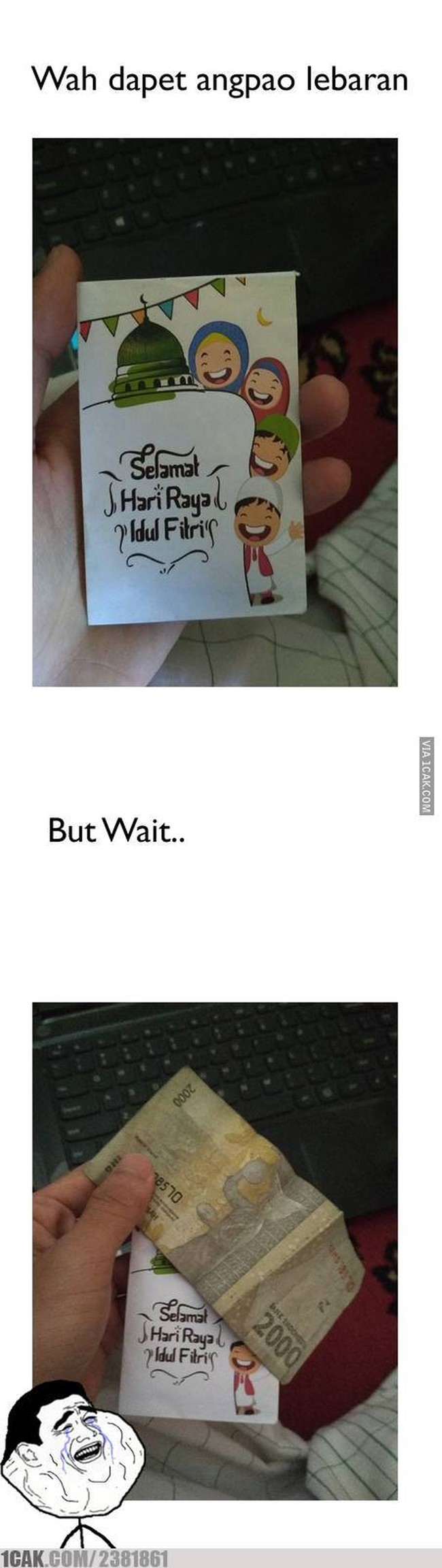 Dapet angpao Lebaran tapi cuma Rp 2 ribu. Yaudah nggak apa-apa, disyukuri aja daripada nggak dapet sama sekali. Foto: 1cak.com