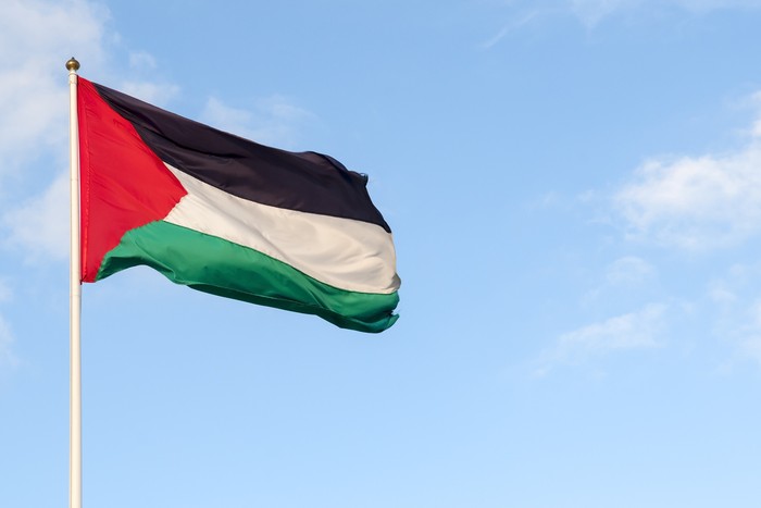 Palestinian flag and sky. Photo taken in the West Bank.
