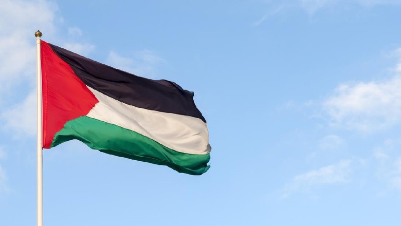 Palestinian flag and sky. Photo taken in the West Bank.