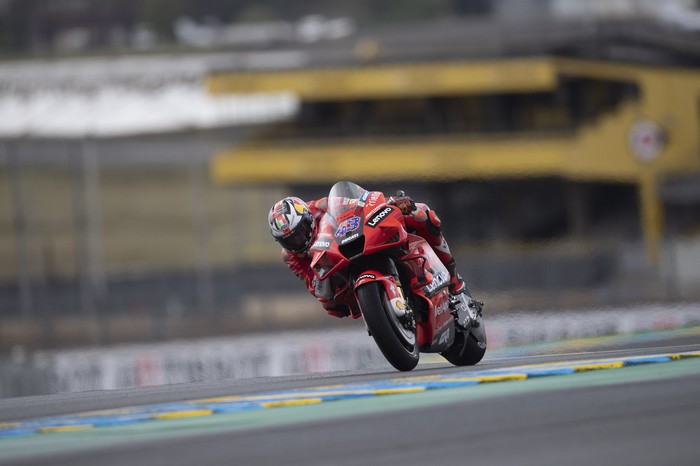 LE MANS, FRANCE - MAY 16: Jack Miller of Australia and Ducati Lenovo Team heads down a straight  during the MotoGP race during the MotoGP of France - Race at  on May 16, 2021 in Le Mans, France. (Photo by Mirco Lazzari gp/Getty Images)