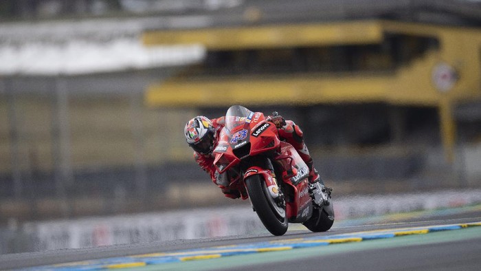 LE MANS, FRANCE - MAY 16: Jack Miller of Australia and Ducati Lenovo Team heads down a straight  during the MotoGP race during the MotoGP of France - Race at  on May 16, 2021 in Le Mans, France. (Photo by Mirco Lazzari gp/Getty Images)