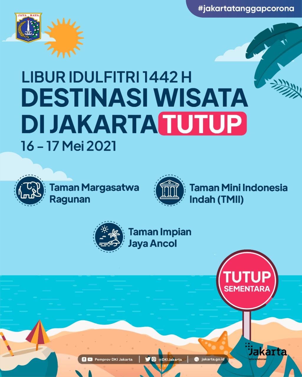 Pengumuman Penutupan Sementara Destinasi Wisata di Jakarta. (ist)