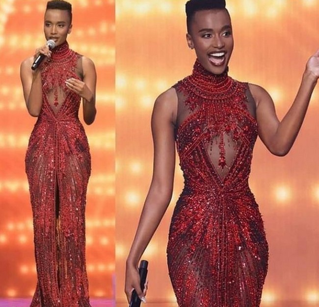 Meski tanpa jubah, Zozi tampak memukau dalam balutan gaun karya Tex. Untuk momen crowning, perempuan 27 tahun itu mengandalkan gaun bernuansa Afrika. (Foto: Instagram)