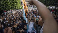 Warga Maroko juga melakukan aksi mendukung Palestina. Namun, agresi militer Israel ke Palestina terus dilancarkan meski telah dikecam berbagai pihak. AP Photo/Mosaab Elshamy.
