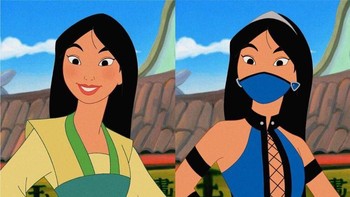 Mulan ternyata tidak hanya handal menunggang kuda dan menggunakan pedang. Ketika berubah menjadi Kitana, kipas menjadi sejata utamanya. (Foto: Geektyrant)