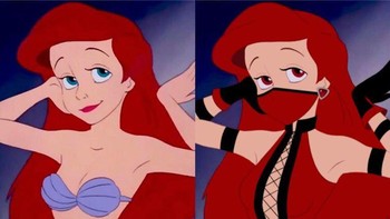 Ariel sudah bukan putri duyung lagi, ia berubah menjadi penyihir dan pengawal kekaisaran Shao Kahn. Karya-karya Clrsart bisa dilihat di Instagram @clrsart (Foto: Geektyrant)