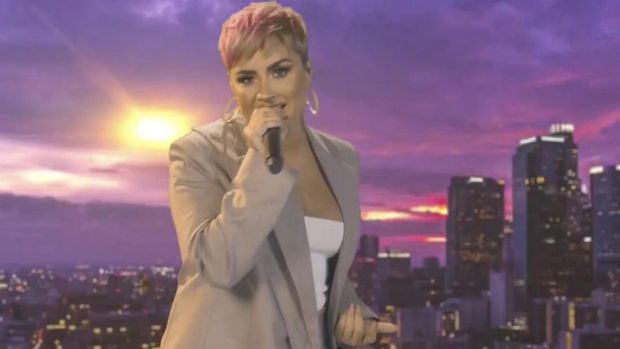 In this image from video, Demi Lovato performs during the Celebrating America event on Wednesday, Jan. 20, 2021, following the inauguration of Joe Biden as the 46th president of the United States. (Biden Inaugural Committee via AP)