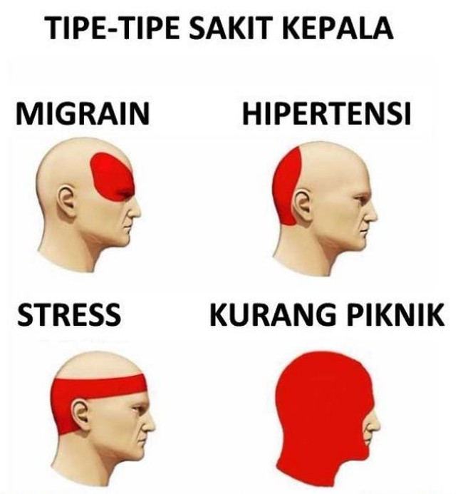 Kalau sakit kepalamu sudah parah, mungkin tandanya kamu kurang piknik. Coba deh luangkan waktu untuk liburan sejenak. Foto: Instagram/@statuslucu_official