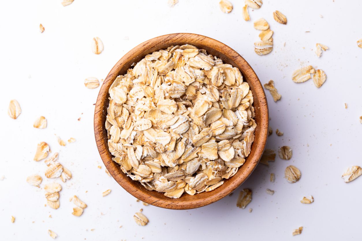 Oatmeal in a wooden bowl