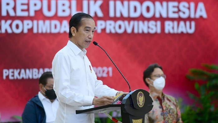 Presiden Jokowi memberi arahan penanganan covid di Riau.