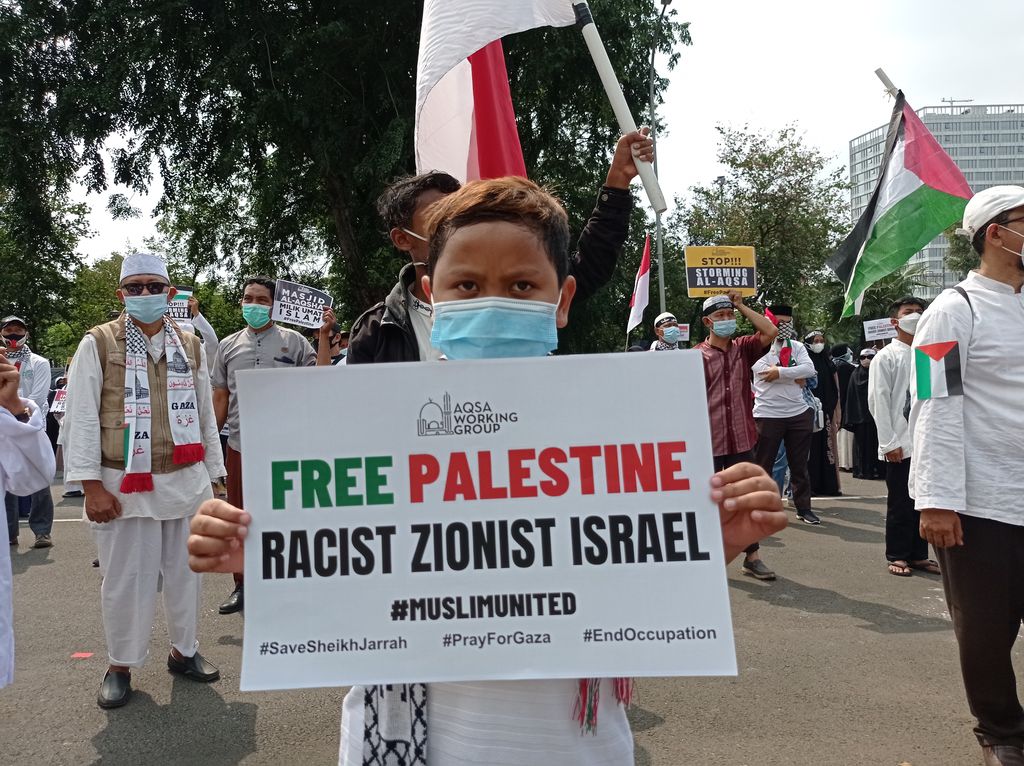 Aksi bela Palestina di depan Kedubes AS, Jumat (21/5/2021)