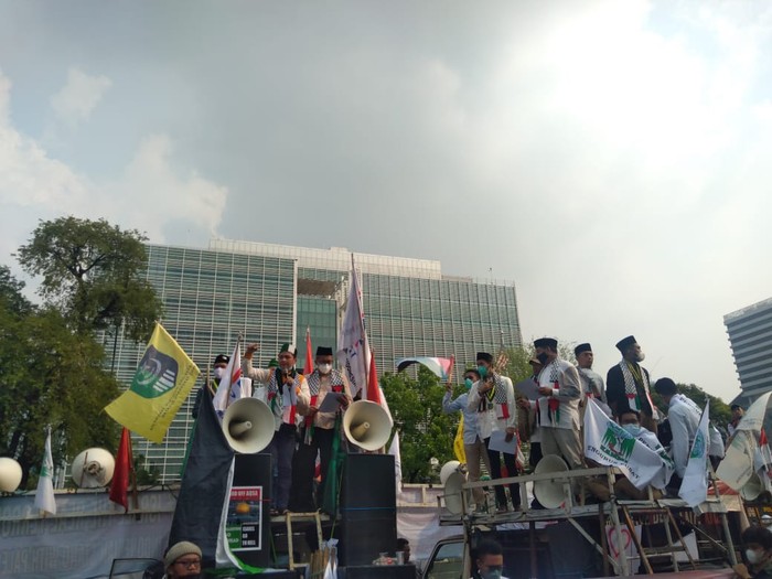 Aksi Solidaritas Indonesia untuk Kemerdekaan Palestina (Aksi SoLid Palestina) yang dilakukan Kondsolidasi Pelajar Mahasiswa dan Pemuda Indonesia (Kolaborasi). (Dok Kolaborasi)