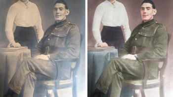 “Ini adalah kakek buyut dan nenek buyut saya. Dia bertugas di PD I dan ini adalah foto pertama yang saya lihat darinya. Saya akan sangat menghargai jika seseorang bisa mewarnai ini. (Foto: Brightside)