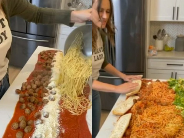 Spaghetti Disajikan di  Atas Meja Tanpa Alas