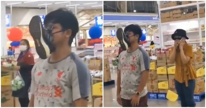 Viral video Pakai sepatu sebagai masker