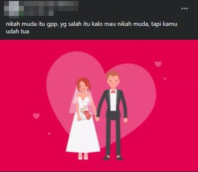 Kalau sudah tua ya namanya bukan nikah muda lagi dong.. Ada-ada saja memang ulah netizen. Foto: Instagram/@kocak_breng2