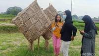 Di atas lahan sawah seluas 1.500 meter, patung pesawat, perahu, ketupat, bedug, hingga gerobak dawet dari jerami berdiri. Tidak heran, patung-patung ini pun mencuri perhatian warga yang melintas di area persawahan. (Uje Hartono/detikTravel)