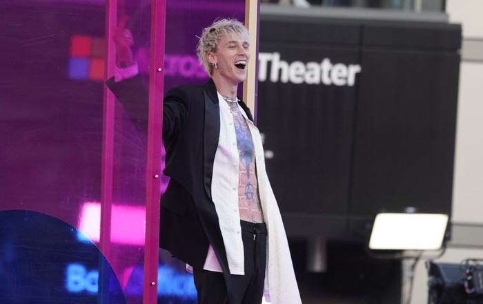 Machine Gun Kelly accepts the top rock artist award at the Billboard Music Awards on Sunday, May 23, 2021, at the Microsoft Theater in Los Angeles. (AP Photo/Chris Pizzello)