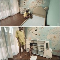 Bernuansa biru, kamar putra Syahnaz memiliki dinding yang salah satu sisinya dihiasi gambar peta. (Foto: YouTube/NizNaz Channel)