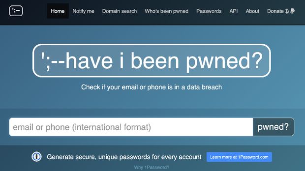 Situs Have I Been Pwned, salah satu tempat untuk mengecek kebocoran data pribadi.