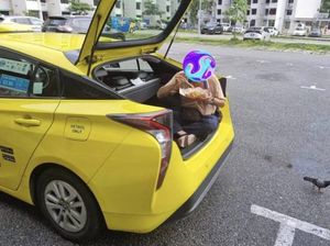 Supir Taksi Makan di Bagasi Mobil demi Jaga Jarak saat Pandemi
