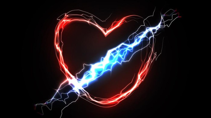 love Thunderbolt in heart. Love and feelings associated with love. Abstract symbol of passion and love energy. Vector illustration