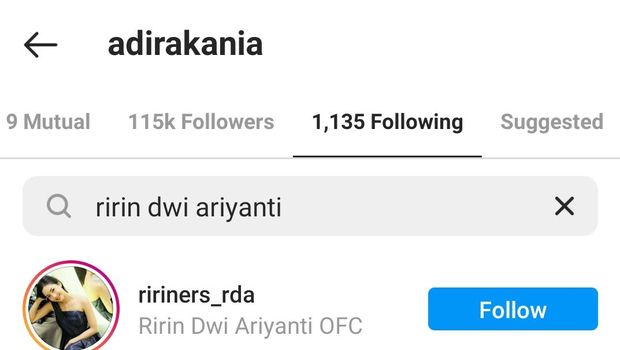 Ririn Dwi Ariyanti saling unfollow dengan putri Aldi Bragi, Siti Adira Kania